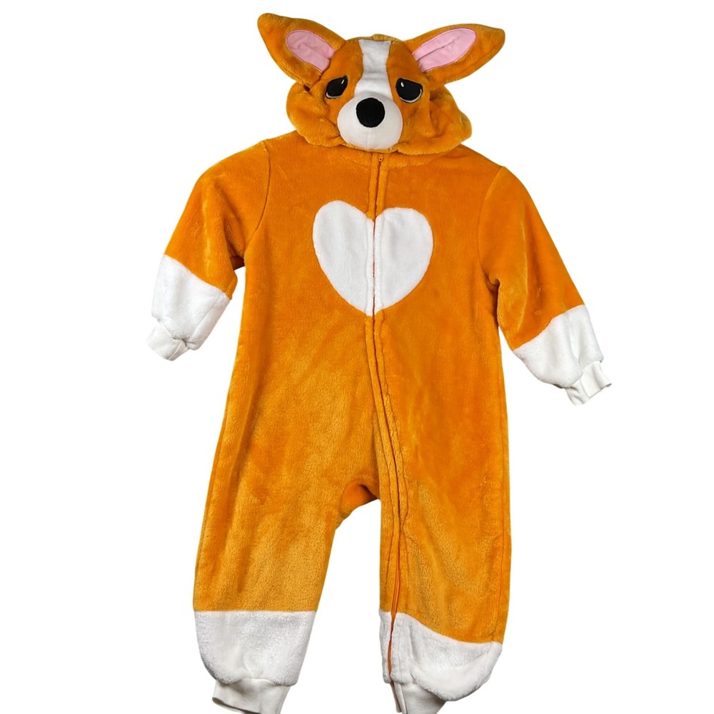 HSCTEK Corgi Hooded Jumpsuit Toddler 18-24 Months Orange Plush Fleece Costume